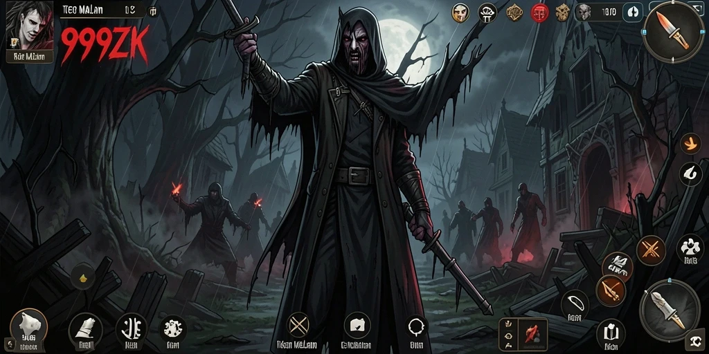 Screenshot menampilkan suasana gelap dan menegangkan dalam gameplay 999ZK.