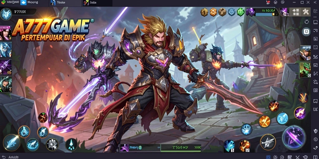 Screenshot A777GAME menampilkan pertarungan seru di arena MOBA.