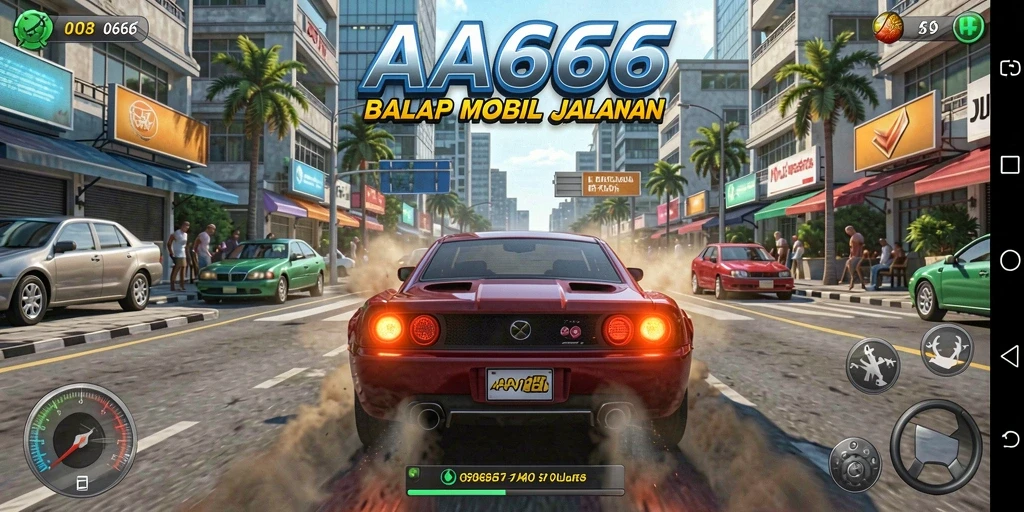 Screenshot gameplay AA666 menampilkan aksi balap yang mendebarkan.