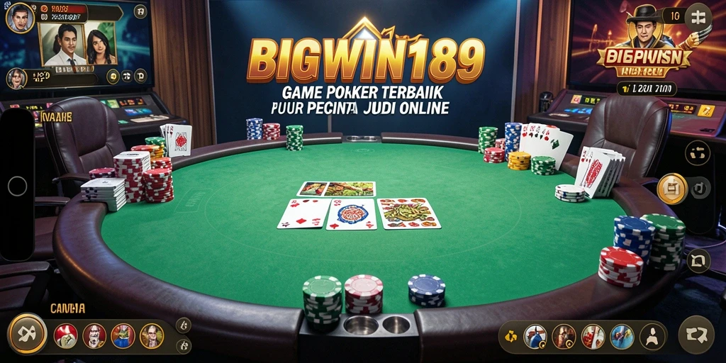 Screenshot gameplay BIGWIN189 menampilkan suasana permainan Poker yang seru.