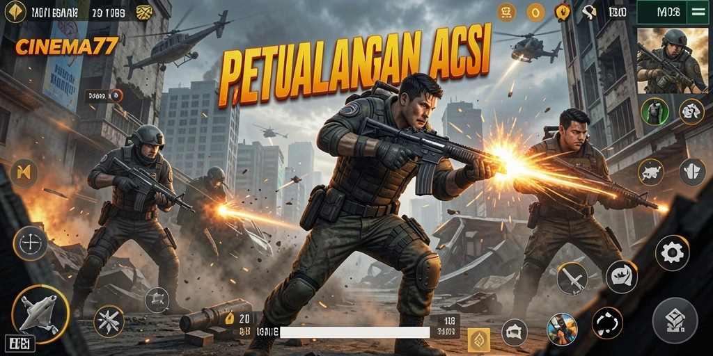 Screenshot menunjukkan aksi mendebarkan dari gameplay CINEMA77.