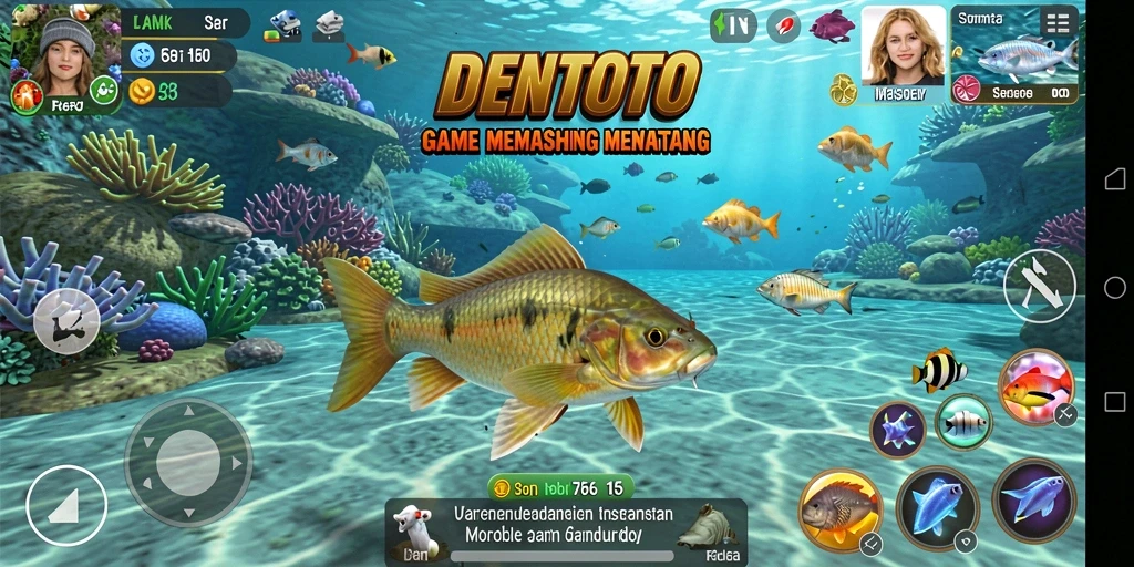 Tampilan gameplay memancing yang seru di DENTOTO.