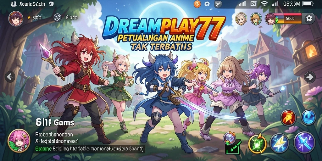 Screenshot gameplay <strong>DREAMPLAY77</strong> menampilkan aksi karakter Anime yang dinamis.