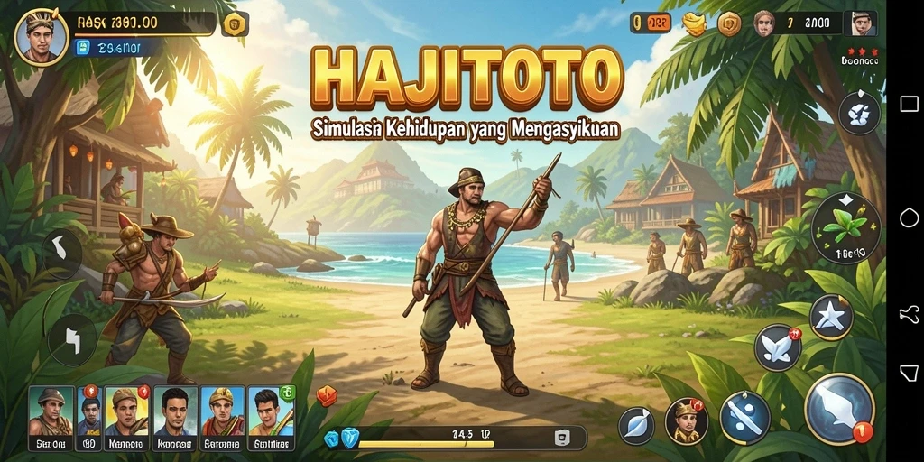 Screenshot gameplay HAJITOTO menampilkan karakter dalam dunia simulasi yang dinamis.