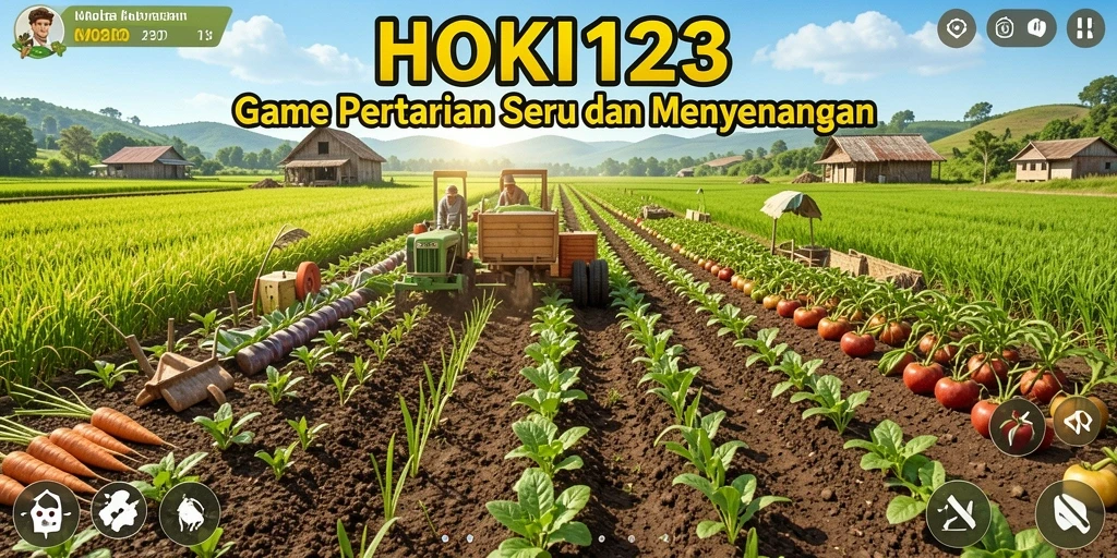 Tangkapan layar gameplay HOKI123 menampilkan aktivitas bertani yang menyenangkan.