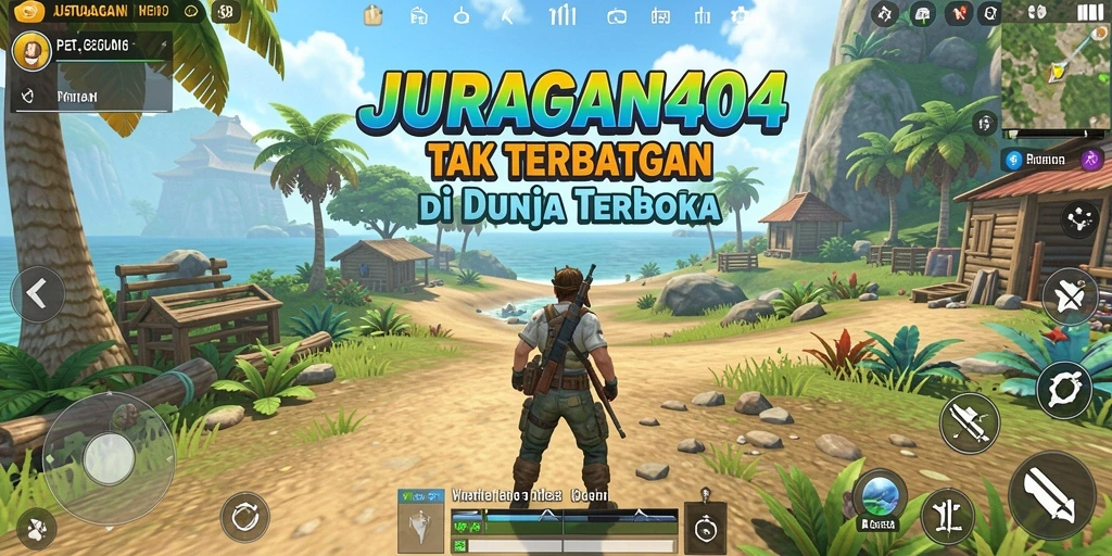 Tampilan gameplay JURAGAN404 dengan aksi petualangan di dunia terbuka.