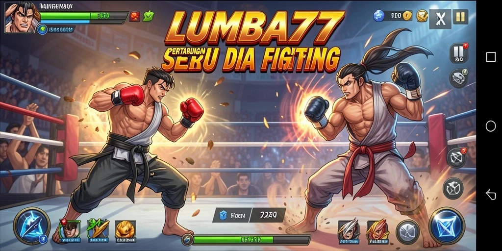 Screenshot LUMBA77 menunjukkan pertarungan seru dengan karakter yang sedang bertarung.