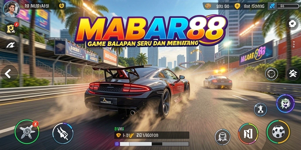 Tampilan gameplay seru dari MABAR88 saat balapan di trek menantang.