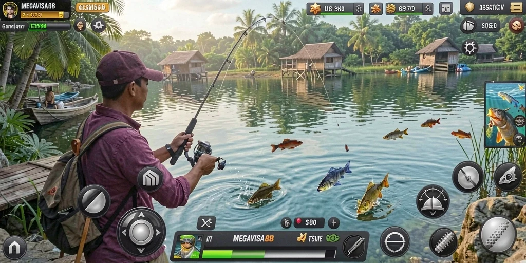 Tampilan gameplay menangkap ikan di MEGAVISA88 yang seru.