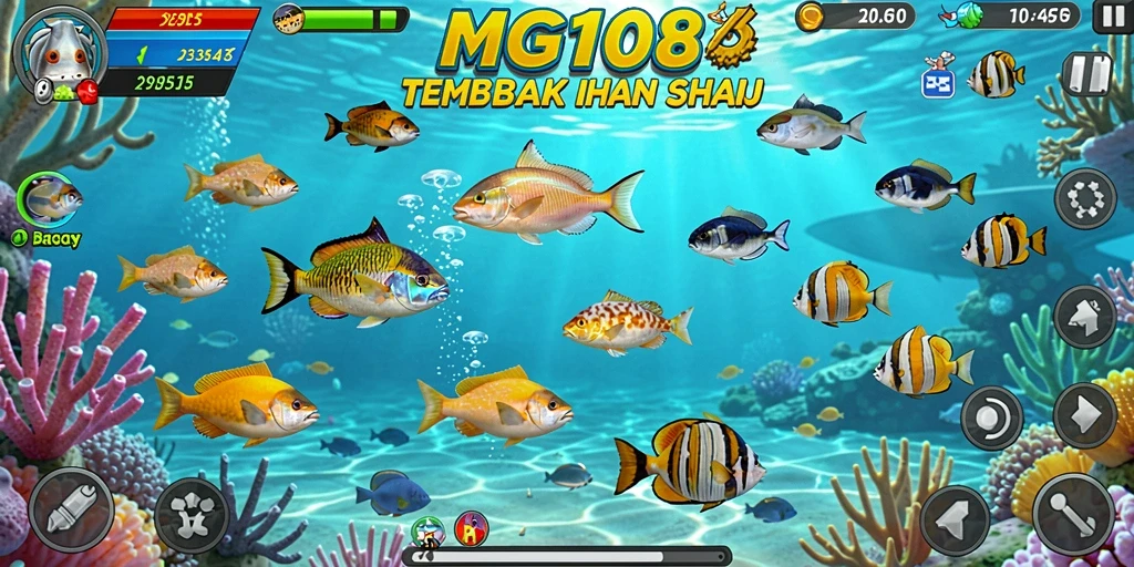 Screenshot gameplay <strong>MG108</strong> yang menampilkan aksi tembak ikan yang seru.