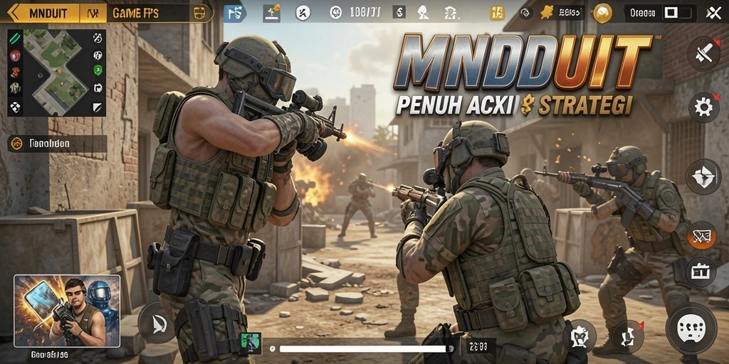 Screenshot gameplay MNDUIT dengan aksi menembak mendebarkan.