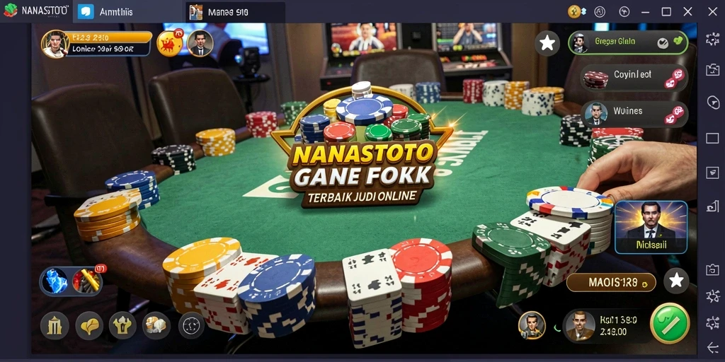 Tampilan gameplay seru NANASTOTO dalam suasana poker yang mendebarkan.