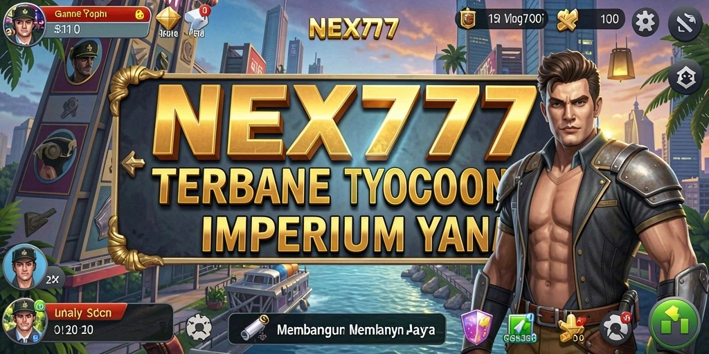 Screenshot NEX777 menunjukkan gameplay membangun imperium bisnis.