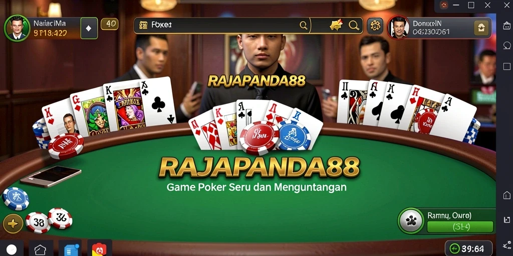 Screenshot gameplay RAJAPANDA88 menampilkan aksi poker yang mendebarkan.